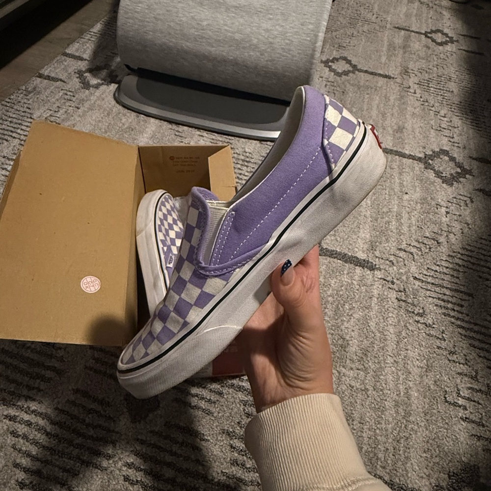 Vans Lavender and White Checkered Classic Slip-Ons - Picture 5 of 12